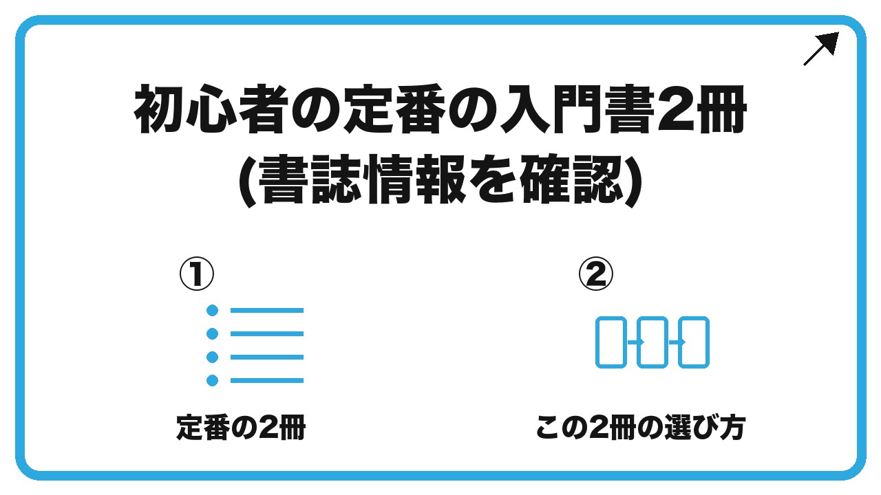 初心者の定番の入門書2冊(書誌情報を確認)を、定番の2冊・この2冊の選び方という2つに分けて図解したインフォグラフィックです。